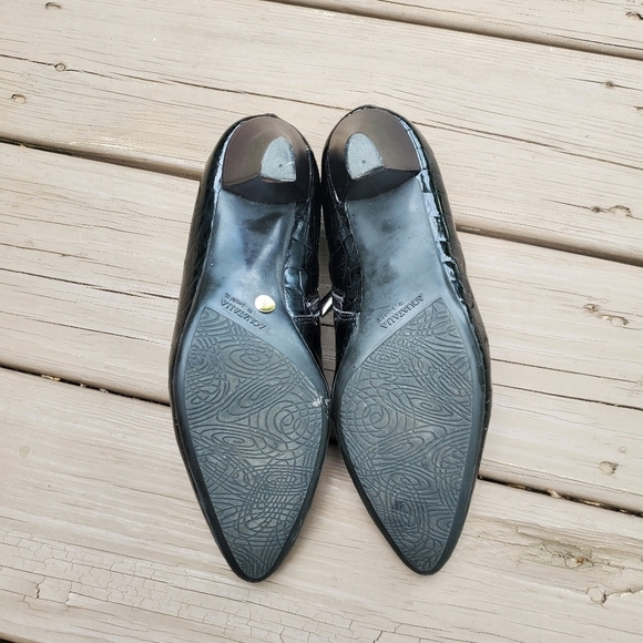 Vintage 90s Aquatalia Black Leather Croc Grain Embossed Ankle Boots Booties 6 - Picture 4 of 8